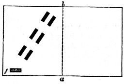 Diagram straight again, dashed line vertical with dark parallel dashes forming a 45 degree angle on the left side, top down